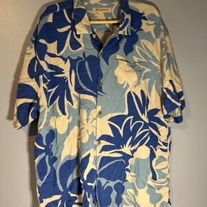 Tommy Bahama Blue and Cream Floral Shirt 100% Silk XXL